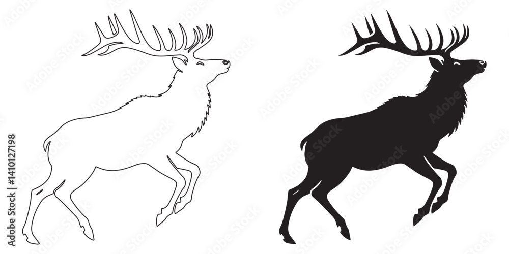 Fototapeta premium Clean elk silhouette vector – minimalist design for nature, adventure, and wildlife-based branding – elk silhouette – elk vector – elk illustration – minimalist elk outline – elk icon