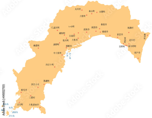 高知県　地図　オレンジ　斑点　イラスト