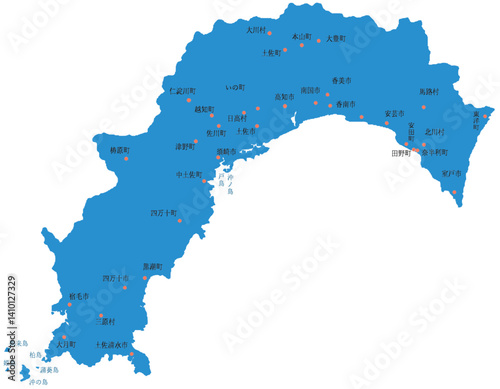 高知県　地図　ブルー　斑点　イラスト