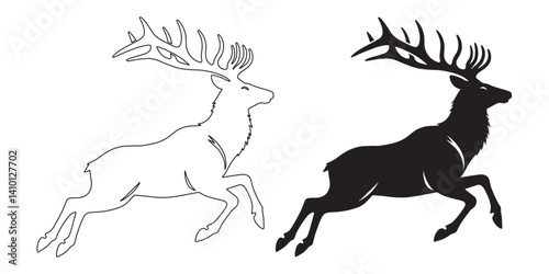 Clean elk vector silhouette – modern and sleek design for nature and adventure-themed branding – elk silhouette – elk vector – elk illustration – minimalist elk outline – elk line art


