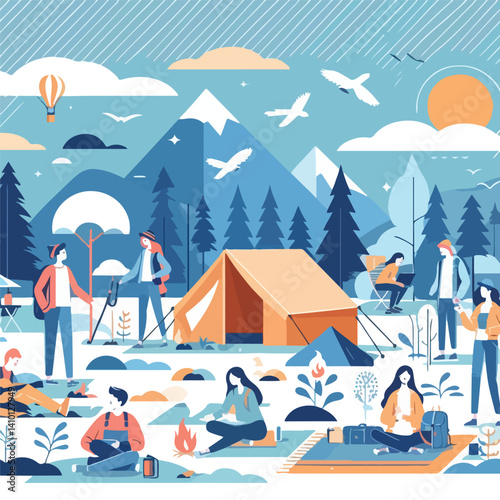 vector image of people camping