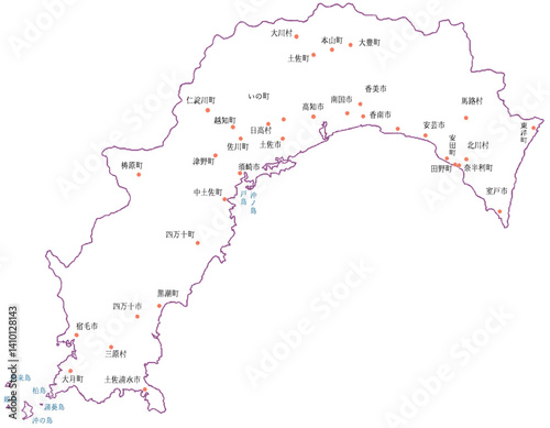 高知県　地図　白　斑点　イラスト