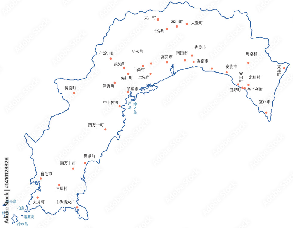 Obraz premium 高知県 地図 白 斑点 イラスト