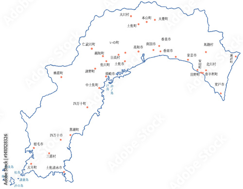 高知県　地図　白　斑点　イラスト