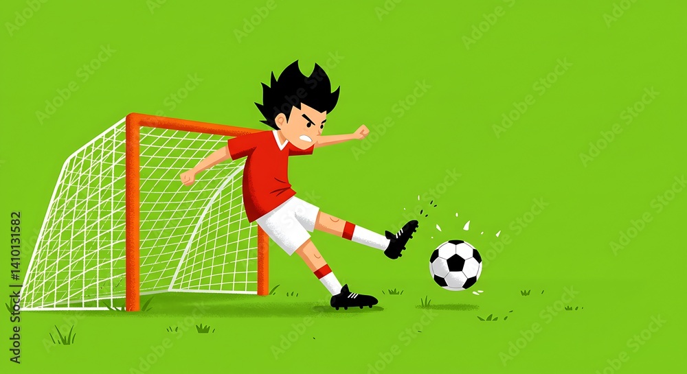 Fototapeta premium Soccer Boy Kicking Goal