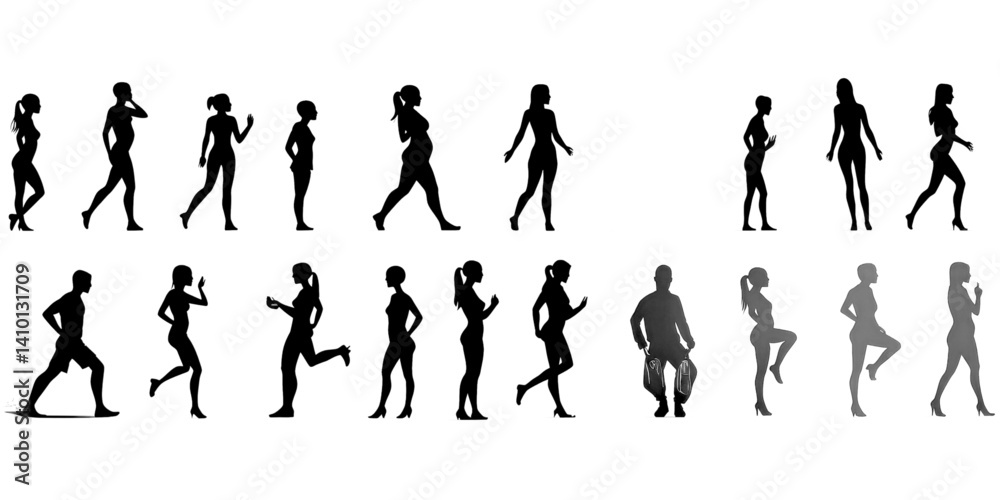 Fototapeta premium Dynamic walking and running silhouettes in urban environment motion graphics sport and lifestyle themes