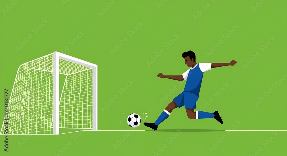 Fototapeta premium Soccer Player Kicking a Ball Towards the Goal