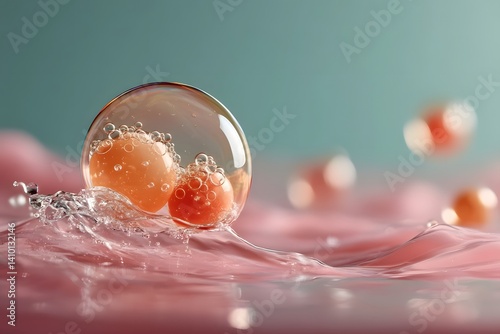 Cosmetic essence bubble with visible molecular structure