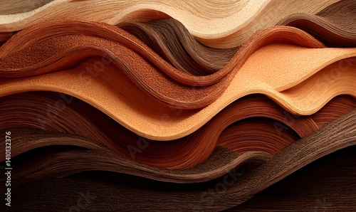 Flowing abstract background with woodcut layers in rich brown shades