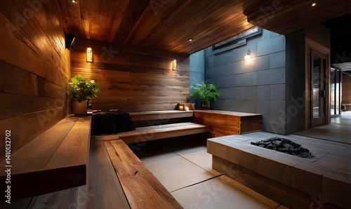 Inviting modern sauna interior with natural elements