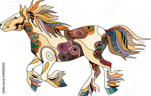 Zentangle galloping horse. Hand drawn decorative vector illustration.