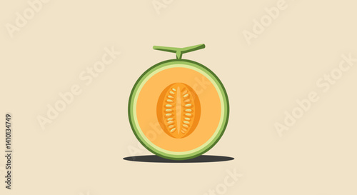 Cantaloupe Melon Slice: A simple yet elegant illustration of a cantaloupe melon slice, showcasing its vibrant orange flesh and green rind against a pale background.