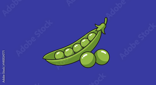 Green Peas Illustration: A vibrant illustration of fresh green peas in their pod, bursting with freshness and health. Two peas rest beside the pod, enhancing the visual appeal.