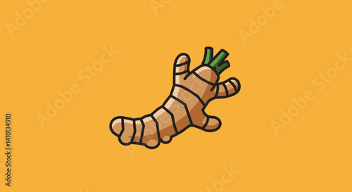 Ginger Root on Yellow: An artistic rendering of fresh ginger root, presented against a vibrant yellow backdrop, symbolizing health and flavor. 