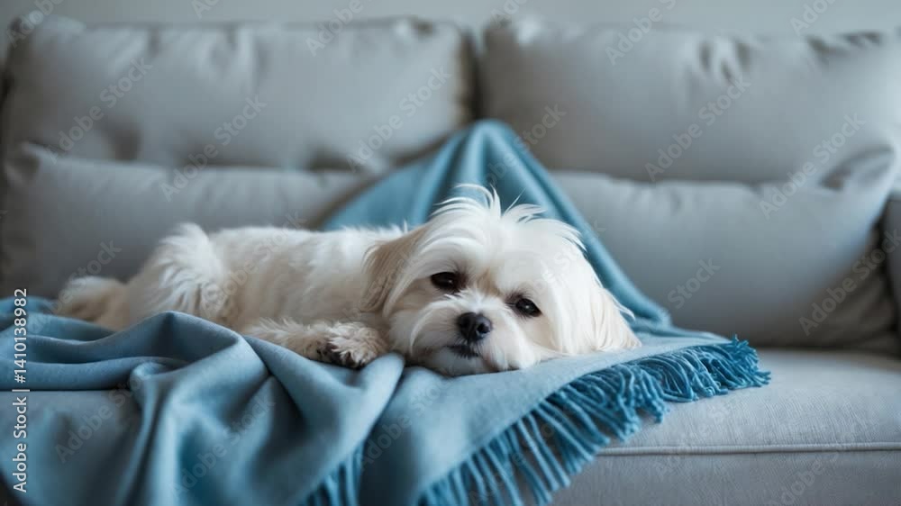 Charming Maltese dog sleeping on the couch at home. Charming Maltese dog sleeping on the couch at home.