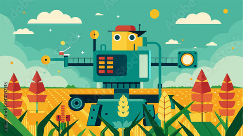 Gone are the days of manual labor as robotic corn harvesters revolutionize the agricultural industry with their automated capabilities.. Vector illustration