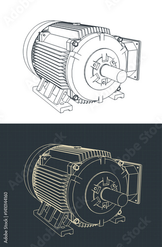 Electric motor blueprints illustrations