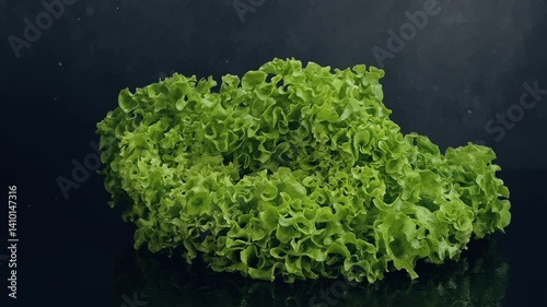 Fresh lettuce falling on black background. Eating healthy raw organic food, vitamins, vegetables concept. Slow motion 4k