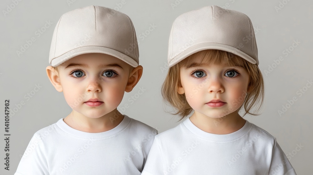 Joyful young children in baseball caps studio setting portrait playful expression childhood innocence Joyful young children in baseball caps studio setting portrait playful expression childhood innocence