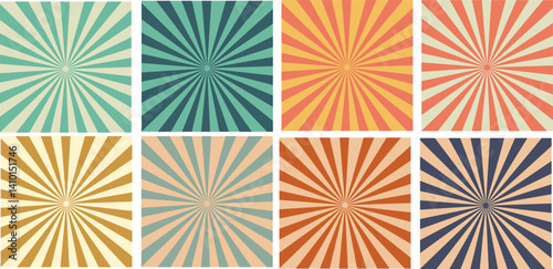 Retro sunburst background vector set