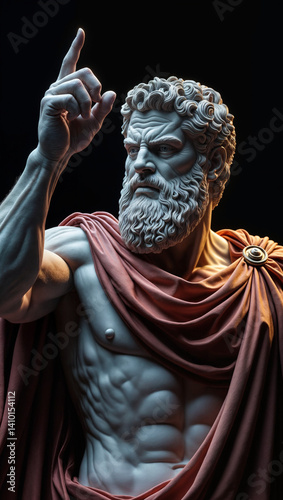 Dramatic Hyperrealistic Sculpture-Style Portrait of a Bearded Man Raising His Hand
