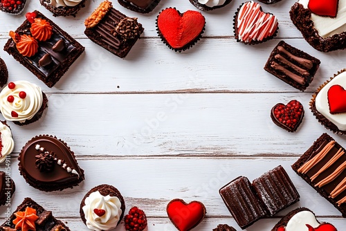 Delicious Chocolate Brownies and Heart Shaped Sweets Valentine's Day Treats