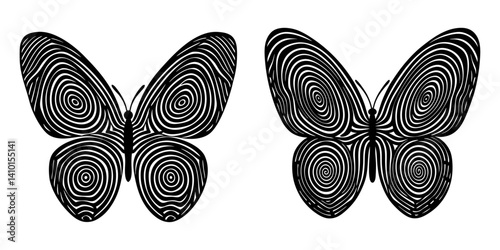 A butterfly made of fingerprint patterns on white background