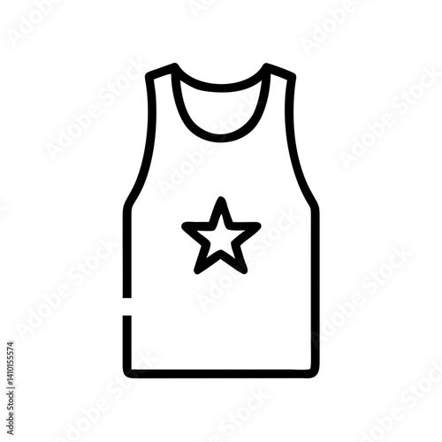 Tank top icon with star in minimal black line style on white