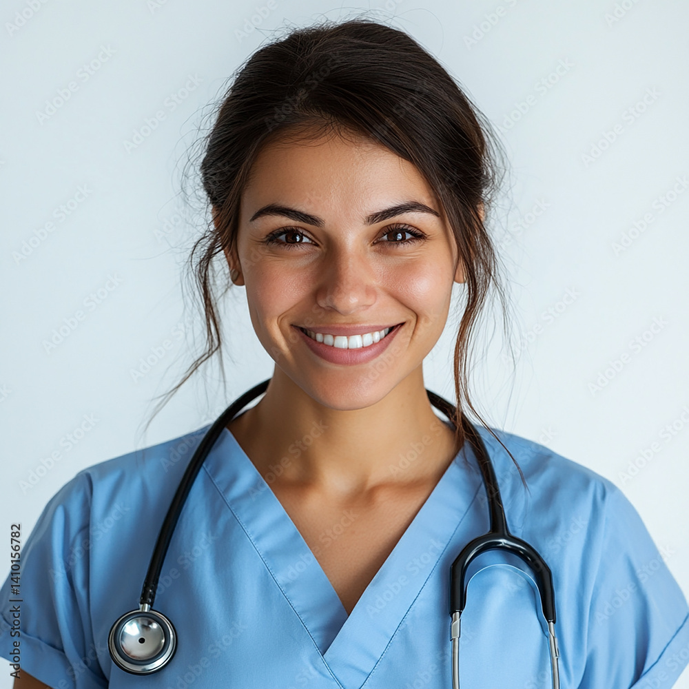 Beautiful woman close-up, doctor nurse care portrait close-up