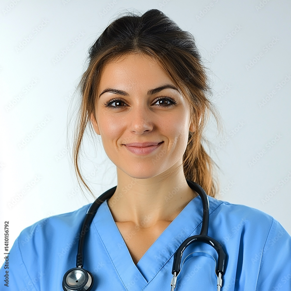 Beautiful woman close-up, doctor nurse care portrait close-up