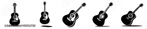 A collection of vector illustrations of acoustic guitars depicting the beauty of music and art in simple visual forms.