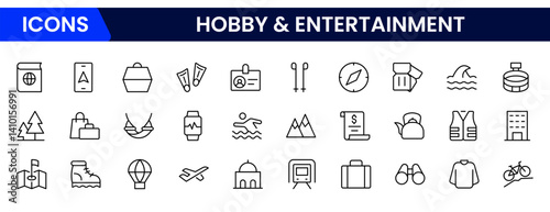Hobby and Entertainment linear icon collection. Hobby, and Entertainment icons. Thin line icons collection. Vector illustration