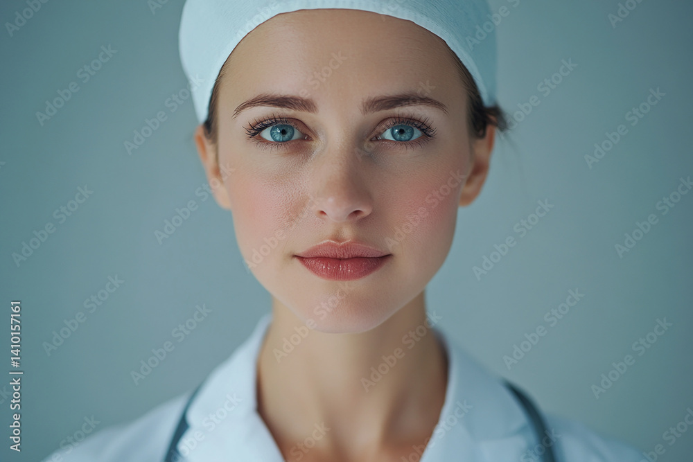 Beautiful woman close-up, doctor nurse care portrait close-up