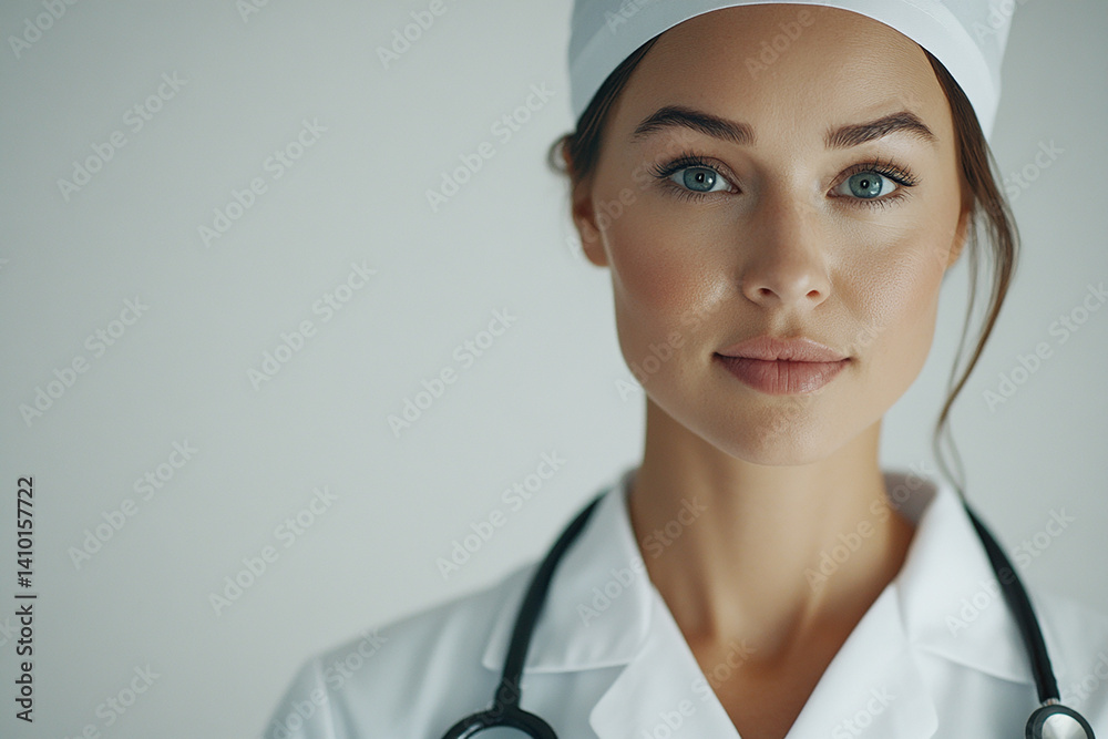 Beautiful woman close-up, doctor nurse care portrait close-up