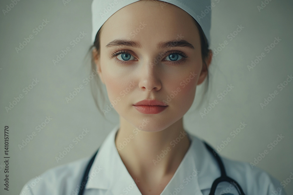 Beautiful woman close-up, doctor nurse care portrait close-up