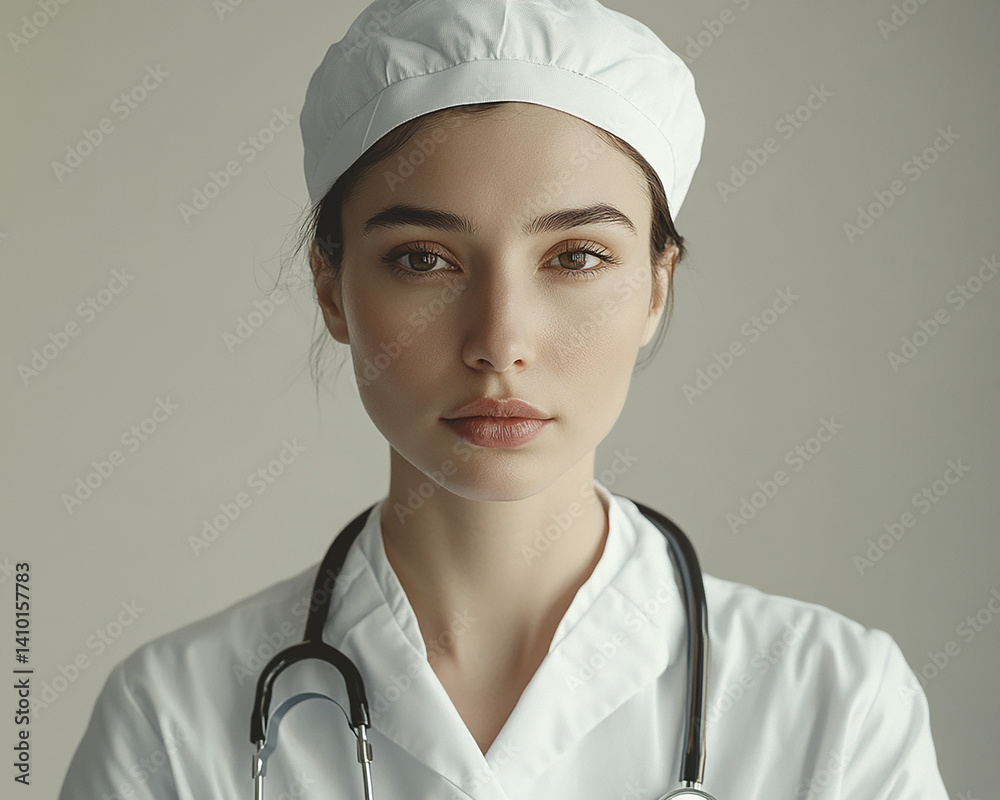 Beautiful woman close-up, doctor nurse care portrait close-up