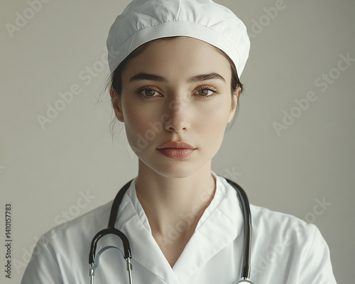 Obraz na płótnie Beautiful woman close-up, doctor nurse care portrait close-up w salonie
