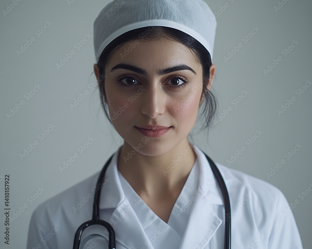 Beautiful woman close-up, doctor nurse care portrait close-up