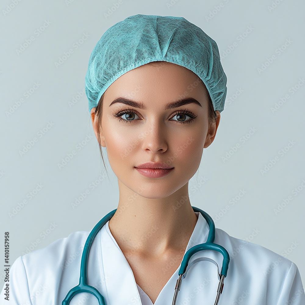 Beautiful woman close-up, doctor nurse care portrait close-up