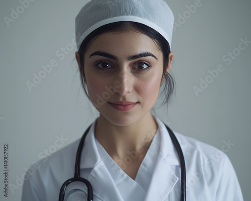 Obraz na płótnie Beautiful woman close-up, doctor nurse care portrait close-up w salonie