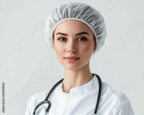 Beautiful woman close-up, doctor nurse care portrait close-up