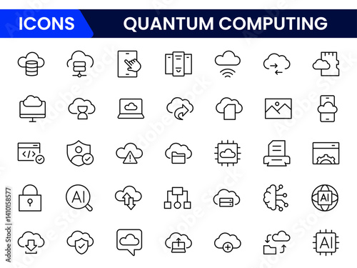 Quantum computing icons set. style icons with various colors. For signs, symbols, web design, or web graphics.