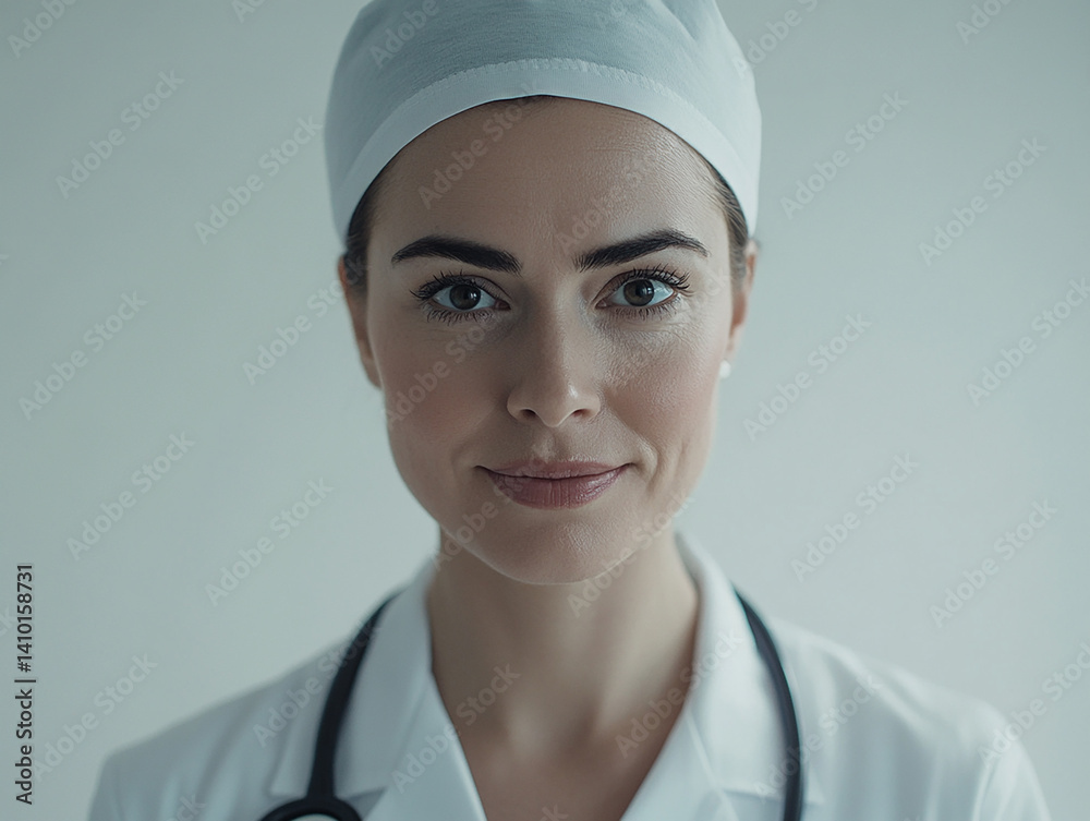 Beautiful woman close-up, doctor nurse care portrait close-up