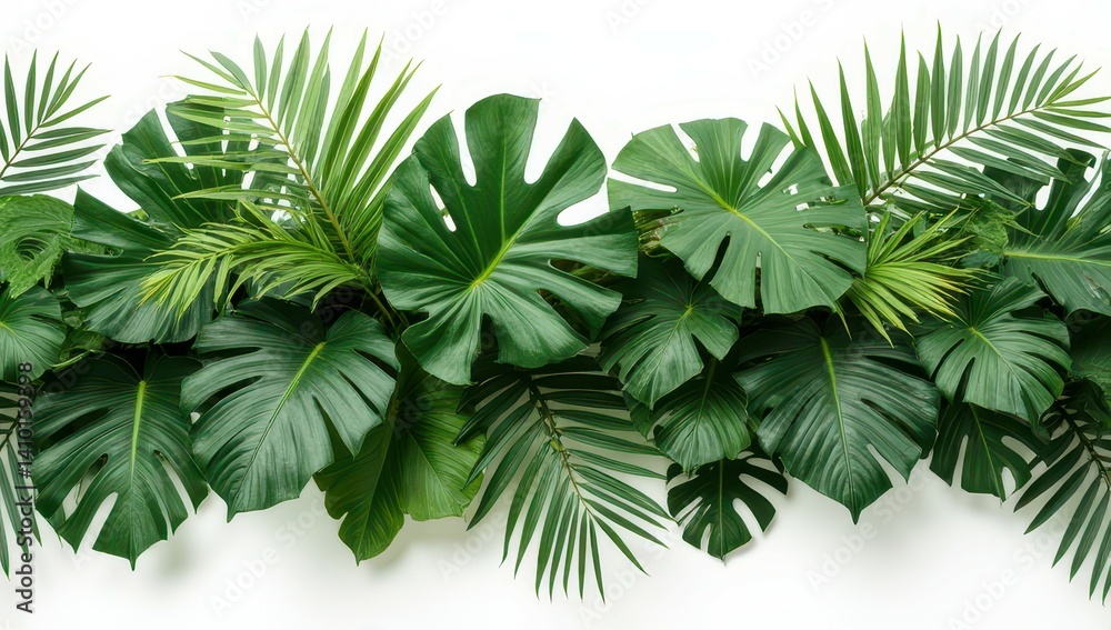 Fototapeta premium Lush Tropical Leaves Border on White Background