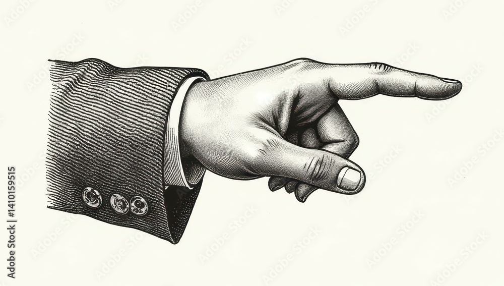 Fototapeta premium Hand Pointing Gesture in Vintage Style Illustration