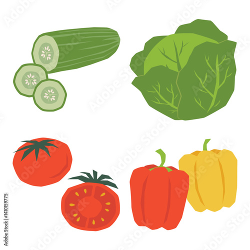 Cute Food and Veggies Ingredient Set in Messy Flat Cutout Style