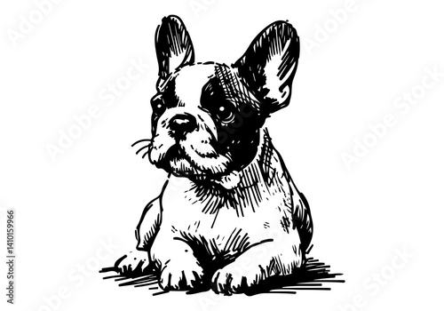 French Bulldog Hand Drawn Illustration Sketch Vector Isolated for Graphic Resource