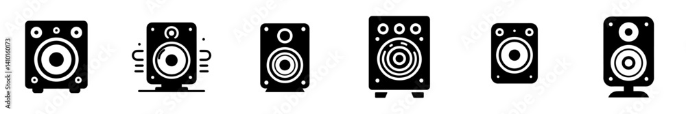 Collection of vector illustrations of speakers with various designs and styles, representing audio devices for listening to music, sound or other entertainment. Collection of vector illustrations of speakers with various designs and styles, representing audio devices for listening to music, sound or other entertainment.