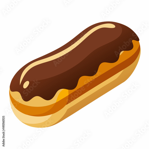 A chocolate donut with a glossy icing on a plain white background.