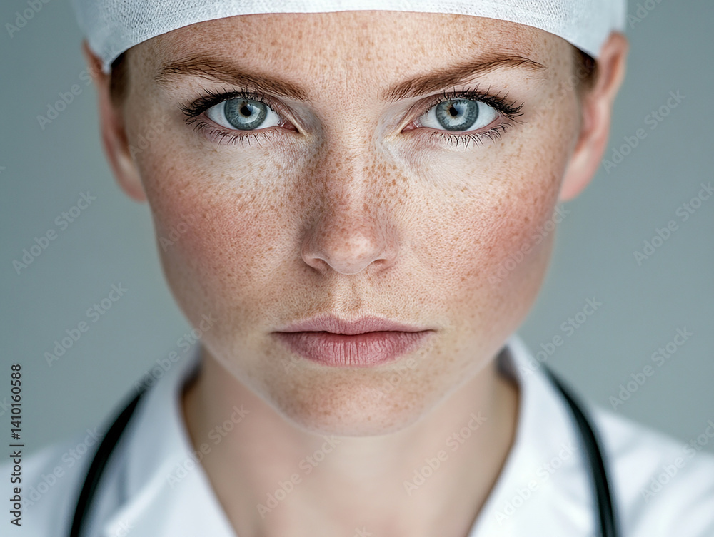 Beautiful woman close-up, doctor nurse care portrait close-up